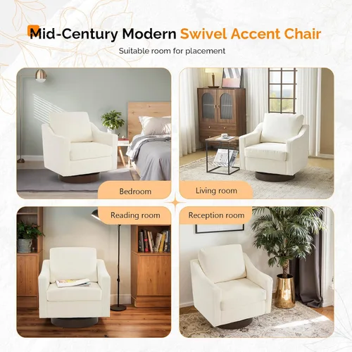 Vista 8 de VINGLI Silla giratoria moderna de estilo mitad de siglo, sillón tapizado 360°, sofá para el hogar con brazos de seguimiento para sala de estar