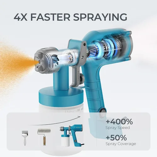 Vista 5 de Tilswall HVLP Pulverizador de Pintura, pistola eléctrica ultraligera con taza desmontable de 20 fl oz, 2 boquillas y 3 patrones, perfecto