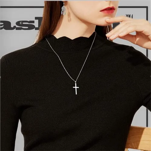 Vista 5 de WGLILO Collar de cruz para hombre, plata, negro, oro, aleación de alta calidad, color sólido, collar con colgante de cruz para hombres, mujeres