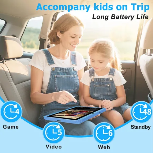 Vista 5 de YINOCHE Tableta Android para niños de 7 pulgadas para niños de 3 a 7 pulgadas, tabletas de 32 GB para niños pequeños con estuche WiFi control Azul