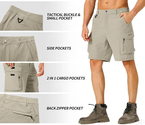 Vista 4 de Pantalones cortos de senderismo para hombre, de secado rápido, ligeros, con múltiples bolsillos, para pesca, campamento, golf