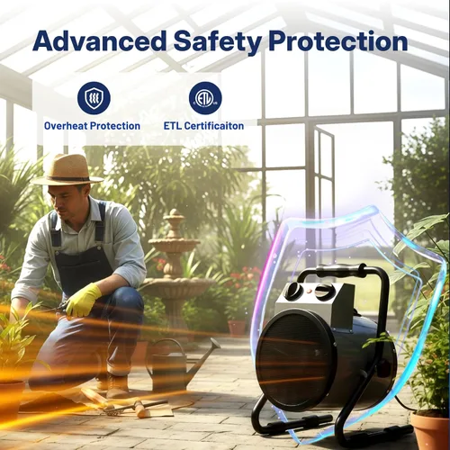 Vista 5 de NORTHSKY Calentador eléctrico de garaje de 1500 W con ángulo ajustable de 90°, termostato, calentamiento rápido, protección contra