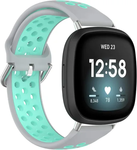 Vista 16 de BabyValley Correa compatible con Fitbit Versa 4/Versa 3/Sense Banda de silicona + conector de metal Correa de pulsera transpirable Correa de reloj
