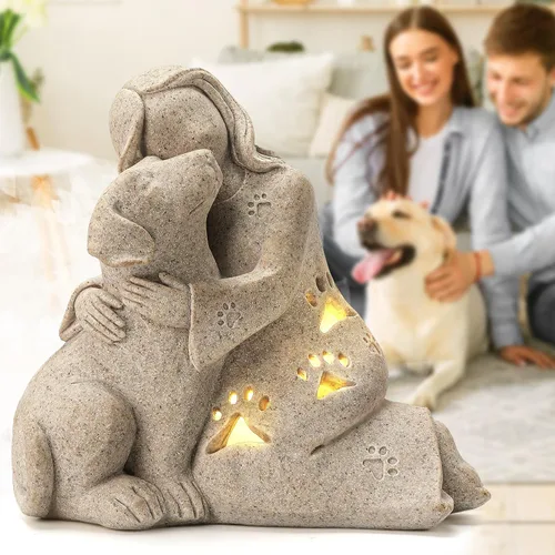 Vista 6 de INLOMEM Regalo conmemorativo para perros, escultura de granito, resina esculpida a mano, regalo de condolencia de pérdida de mascotas con portavelas
