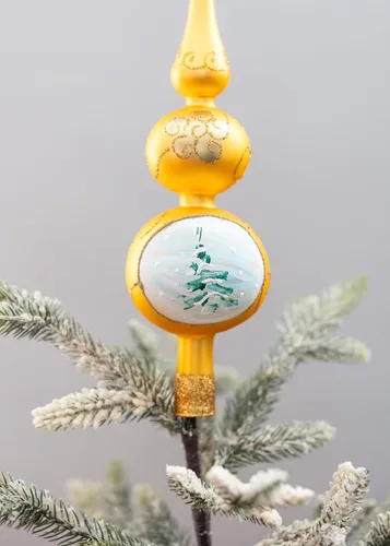 Vista 5 de Adorno para la Copa del Árbol de Navidad Spitz de Vidrio Soplado, Adornos Dorados/Plateados Decorados a Mano (13 Pulgadas / 33cm, Dorado)