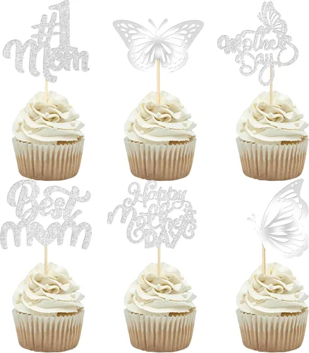 Vista 13 de Gyufise 1 paquete de decoración para pastel del día de la madre, la mejor mamá del mundo, con flores de mariposa, decoración de pastel de cumpleaños