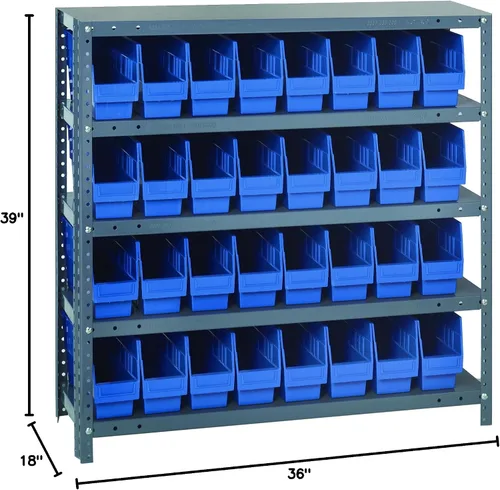 Vista 346 de Quantum QSBU-245BK Heavy Duty Shelving Unit with (7) Shelves and (24) QUS245 Black Bins for Garage Warehouse Storage Distribution 400 lb Load