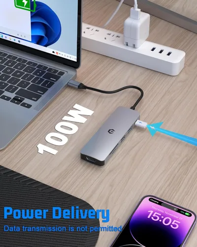 Vista 4 de Estación de acoplamiento, concentrador USB-C 6 en 1 TOTU que permite impresionantes pantallas HDMI 4K, transferencias de archivos ultrarrápidas de 5