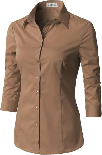 Vista 2 de Doublju - Camisa sencilla de manga 3/4 con botones para mujer