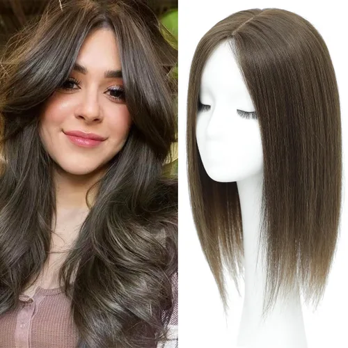 Vista 21 de Aimeolyn Toppers de cabello para mujer, cabello humano real, sin flequillo, extensiones de cabello superior para adelgazar, base de encaje Haisr
