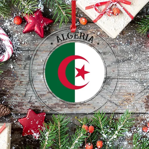 Vista 7 de Bandera de Argelia, adorno para árbol de Navidad, bandera nacional, Argelia, suministros colgantes de Navidad, suministros de fiesta de Navidad