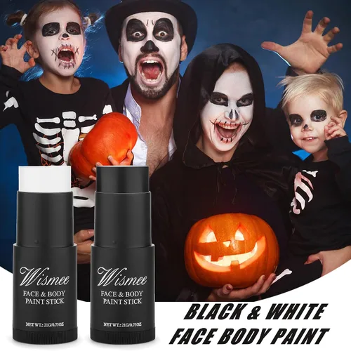 Vista 2 de Palo de pintura facial blanca de payaso, cobertura completa, maquillaje de cuerpo blanco para Halloween, cosplay, bromista, zombi, vampiro