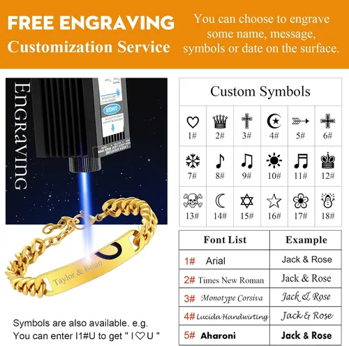 Vista 7 de FindChic Pulseras de identificación con barra de nombre personalizadas para hombres y mujeres, chapados en oro de 18 quilates, acero inoxidable