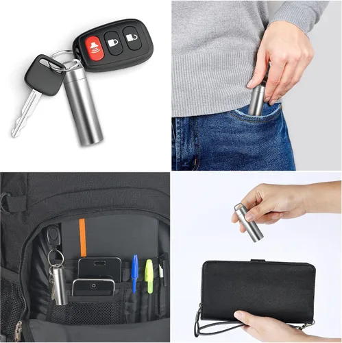 Vista 5 de Pastillero pequeño, llavero portátil para pastilleros, contenedor de pastillero de metal impermeable para bolsillo de viaje, mini organizador