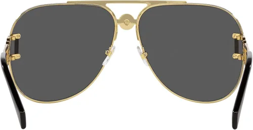 Vista 4 de Versace Lentes de sol unisex con montura dorada, lentes gris oscuro, 2.480in