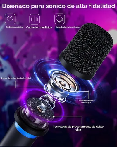 Vista 8 de Micrófono inalámbrico, silencio de un solo toque e iluminación RGB dinámica, micrófono dinámico de mano dual de grado profesional, alcance ultra