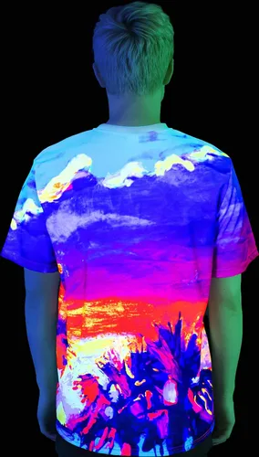 Vista 4 de aofmoka - Camiseta ultravioleta hecha a mano, reactiva a luz negra, con impresión decorativa