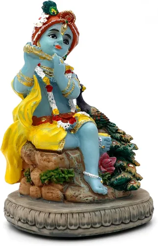 Vista 7 de Estatua hindú de Dios Señor Krishna – 4.3 pulgadas de alto, ídolo indio Krishna, escultura para oficina en casa, templo mandir, regalos Puja