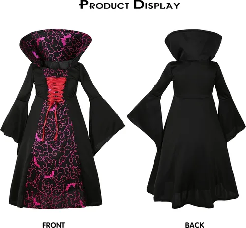 Vista 7 de SOOFILM Vampire Costume for Grils and Women, Gothic Vampires Dress Halloween Adult and Kids Vampire Costumes with Accessories