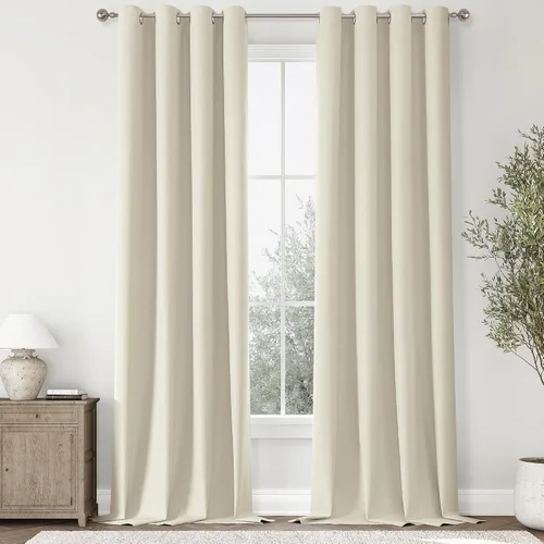 Vista 97 de ChrisDowa Cortinas 100% Opacas de Abedul Sólido de 45 Pulgadas de Largo, 2 Paneles para Dormitorio y Sala de Estar, Estilo Granja Oscurecedoras