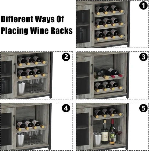 Vista 8 de Amyove Armario para bar de vinos con estante de vino desmontable, estante de bar con soporte para vidrio, aparador pequeño y gabinete de buffet