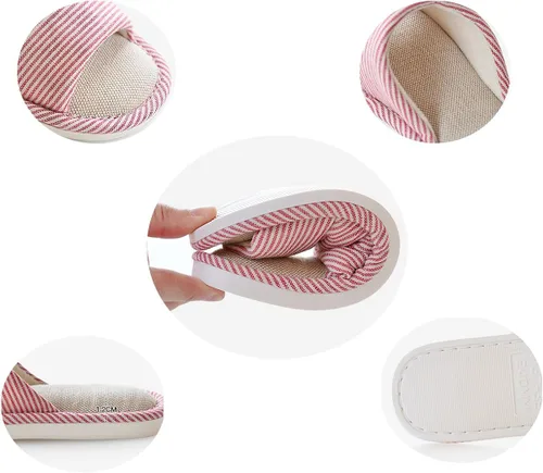 Vista 4 de Pantuflas unisex de algodón lavables con punta abierta para el hogar, zapatos de interior informales, de lino suave, suela antideslizante