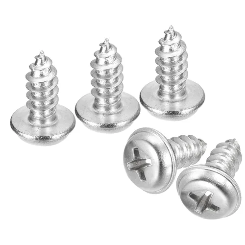 Vista 22 de uxcell ST3x6mm Phillips Pan Head Tornillo Autorroscante con Arandela, 100 piezas - Tornillo de madera de acero inoxidable 304 rosca completa (plata)