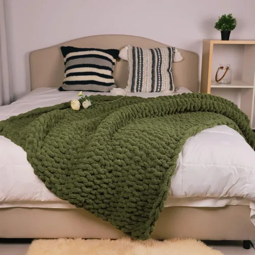 Vista 2 de Carriediosa Manta de punto grueso de 50 x 60 pulgadas, 100% hecha a mano, grande con hilo de felpilla, suave y esponjosa para sofá, cama, manta