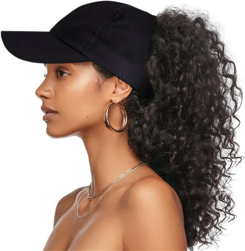 Vista 6 de Gorra de béisbol para mujer, con espalda descubierta, malla y pelo rizado, ajustable, gorra de camionero, de secado rápido