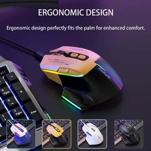 Vista 5 de Mouse inalámbrico, mouse recargable, mouse ergonómico con 4 DPI ajustables hasta 2400, luces de respiración RGB, compatible con laptop, Chromebook