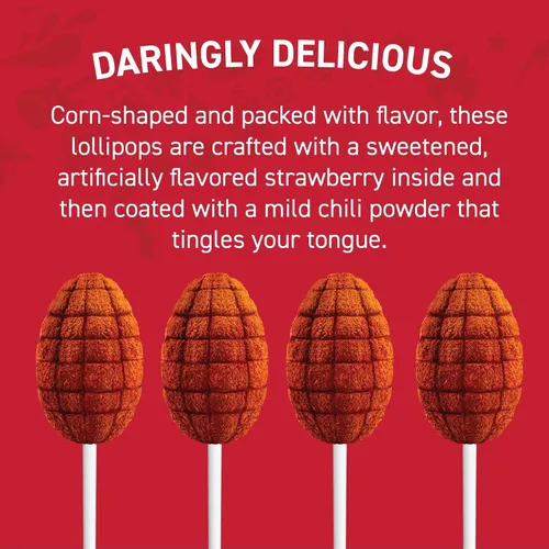 Vista 4 de Paletas elotes Vero sabor fresa con chile, caramelo macizo mexicano, 40 piezas