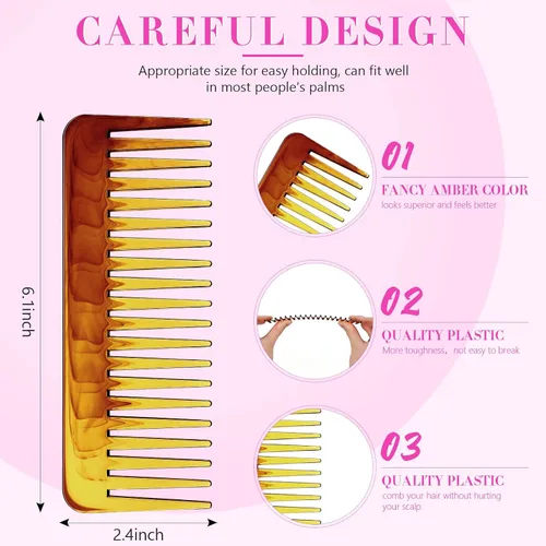 Vista 3 de Patelai Peine de dientes anchos, peine desenredante grande para cabello rizado, húmedo y seco, sin mango, accesorios desenredantes (ámbar)