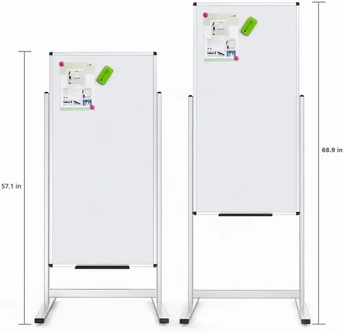 Vista 3 de Viz-pro - pizarra magnética portátil de doble cara 48 x 24 pulgadas, marco de aluminio y soporte.