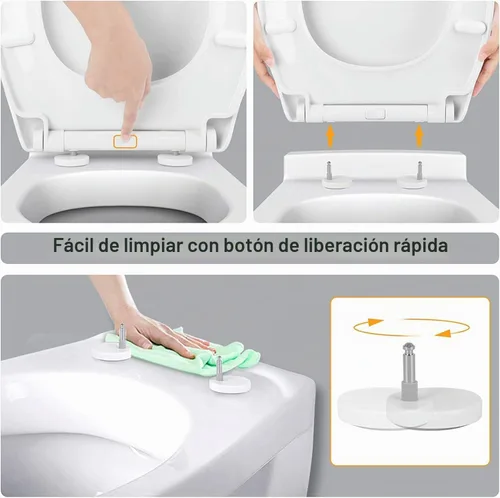 Vista 4 de Asiento de inodoro de cierre suave y enganche rápido alargado - Asientos de inodoro resistentes ajustables con bisagras de acero inoxidable