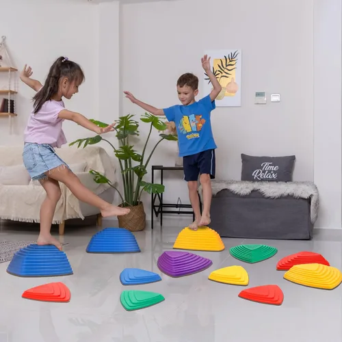 Vista 2 de 12 piezas de piedras antideslizantes para carreras de obstáculos para niños, para interiores y exteriores, patio de recreo sensorial