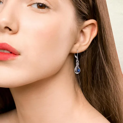 Vista 3 de Wisbal Infinity - Aretes colgantes de plata de ley 925, aretes de tuerca celta con piedras preciosas para mujer