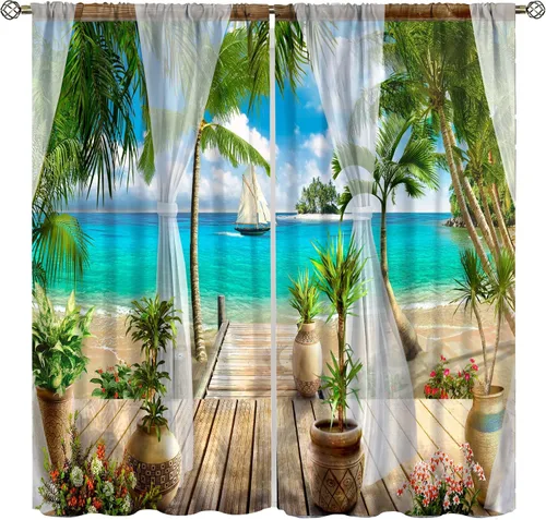 Vista 37 de Cortina opaca de bosque de verano, diseño de ramas de bosque, con bolsillo para barra, cortinas farbic con bolsillo para barra, comedor, cafetería