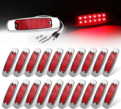 Vista 11 de Paquete de 20 (10 ámbar + 10 rojo) Luces LED de marcador lateral de 12 V con enchufe de 2 cables (CC), 12 luces LED para guardabarros, montaje