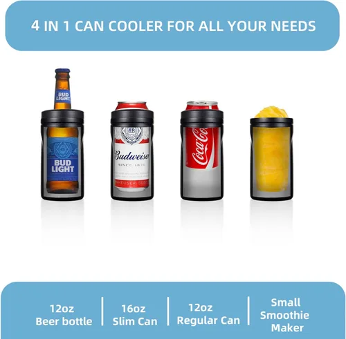 Vista 3 de COKTIK 4 en 1 enfriador de latas aislado, enfriador de latas delgadas de doble pared para latas de 12 oz regulares o delgadas y botellas de cerveza