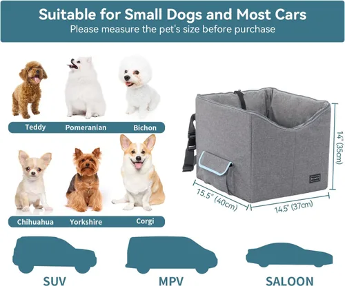 Vista 7 de Petsfit Asiento de automóvil para perros pequeños, asiento elevador de automóvil de viaje para mascotas con cinturón de seguridad, cojín lavable