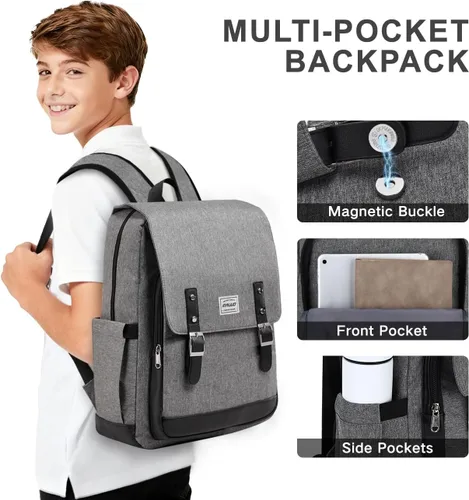 Vista 4 de RAVUO Mochila para hombres y mujeres, resistente al agua de 15.6 pulgadas, mochila para computadora portátil, mochila universitaria, mochila casual