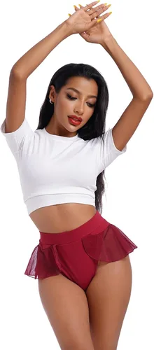 Vista 5 de Pantalones cortos de yoga de cintura alta con volantes para mujer, pantalones cortos para levantamiento de glúteos, pantalones cortos