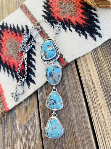 Vista 5 de Navajo - Collar de plata de ley y turquesa Kingman, Metal, Turquesa