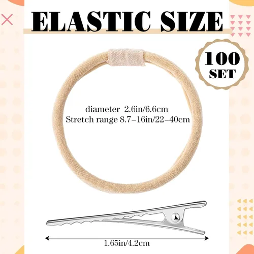 Vista 2 de Zeyune 200 diademas y pinzas para el cabello de nailon color nude para lazos de Navidad, intercambiables suaves, recién nacidos, niñas y manualidades