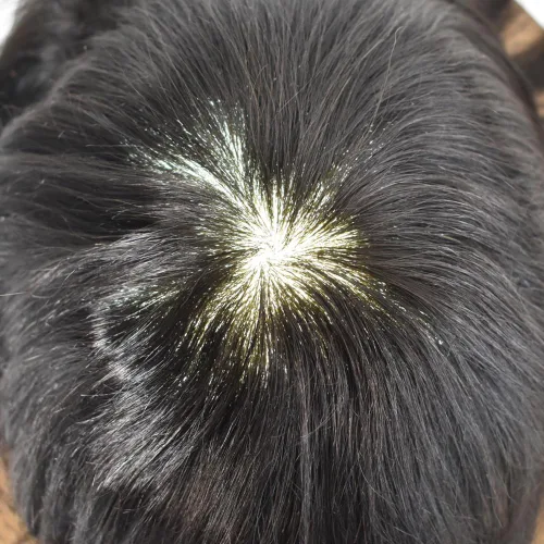 Vista 3 de Toupee para hombre 100% cabello humano real tupé para hombres 0.004 in piel de poliuretano para hombre, sistema de reemplazo de piezas de pelo