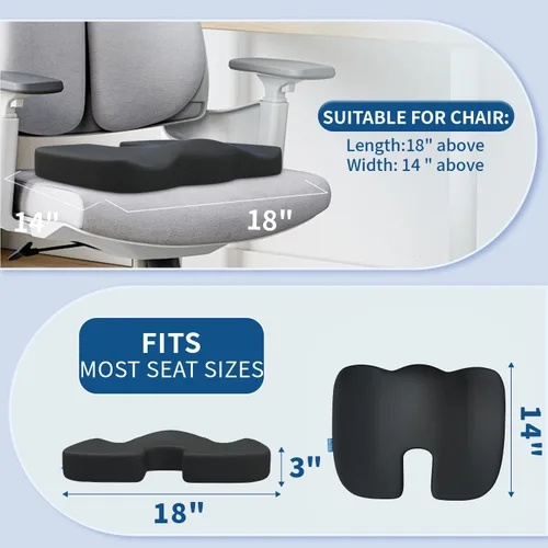 Vista 4 de QUTOOL Cojín ortopédico de asiento y almohada de apoyo lumbar para silla de oficina y coche, en espuma viscoelástica con funda lavable, cojín