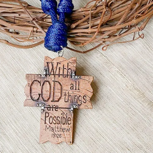 Vista 5 de Knots of Grace Pomo de la puerta, rosario, azul marino Decoración colgante católica, bendición para una nueva casa, regalo religioso