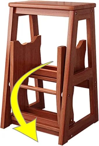 Vista 2 de Taburete portátil 2 en 1, taburete plegable multifuncional de madera de 2 escalones, taburete de escalera multifuncional, silla de banco