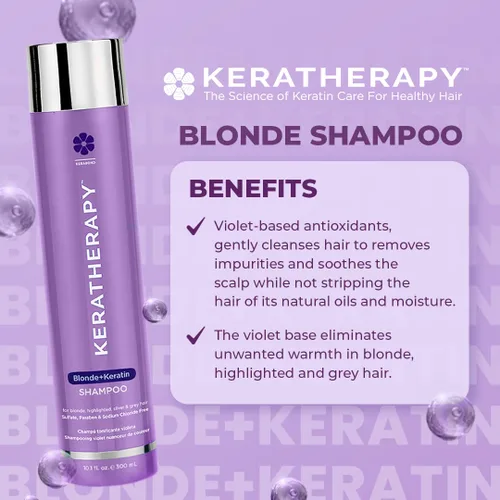 Vista 2 de KERATHERAPY Champú tonificante violeta totalmente rubio con infusión de queratina, 10.1 onzas líquidas, 10.1 fl oz, champú violeta para cabello