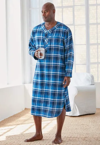 Vista 6 de KingSize Camisón de franela a cuadros grandes y altos para hombre